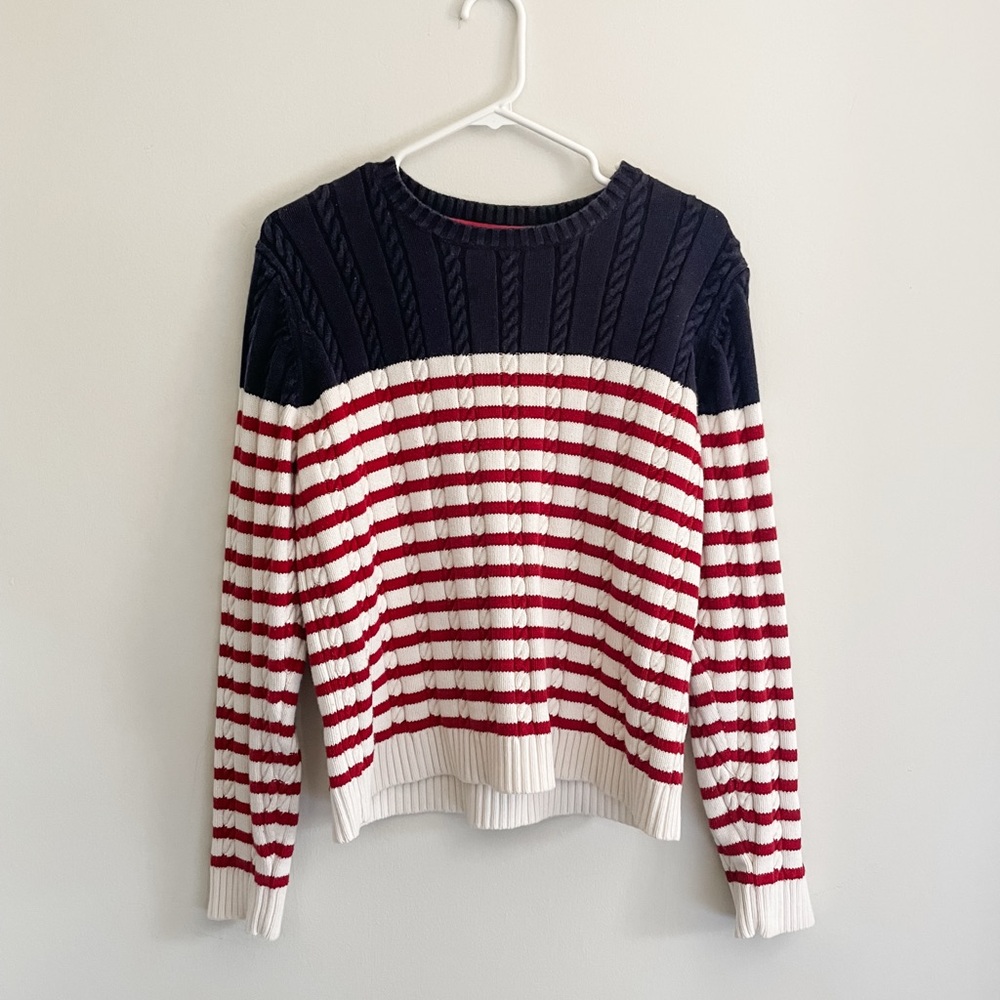 Navy and Red Striped Women's Sweater